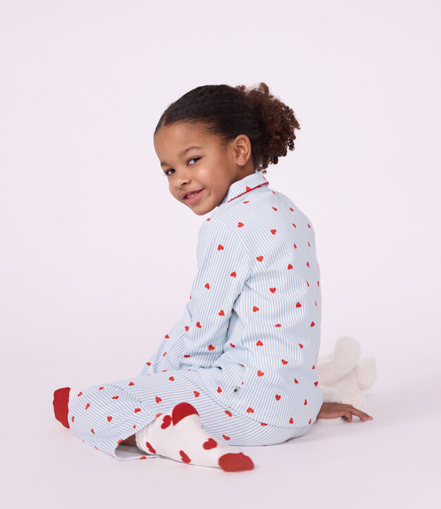 Pyjama boutonn&eacute; enfant en coton &agrave; c&oelig;urs blanc/multicouleur