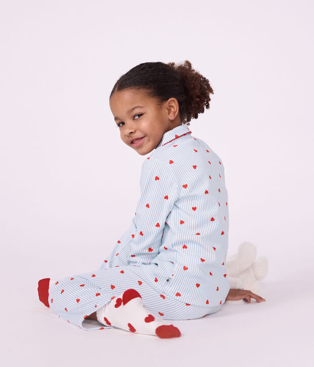 Pyjama boutonn&eacute; enfant en coton &agrave; c&oelig;urs blanc/multicouleur