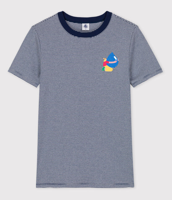 L'ICONIQUE T-shirt Water Family x Petit Bateau blauw MEDIEVAL/wit MARSHMALLOW