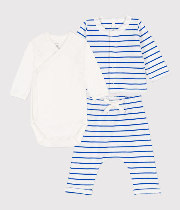 Gestreepte set van molton voor baby's wit/blauw