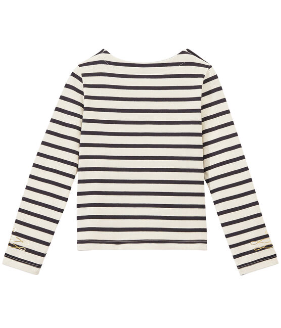Marinetrui met lange mouwen in zware jersey voor meisjes wit MARSHMALLOW/blauw SMOKING