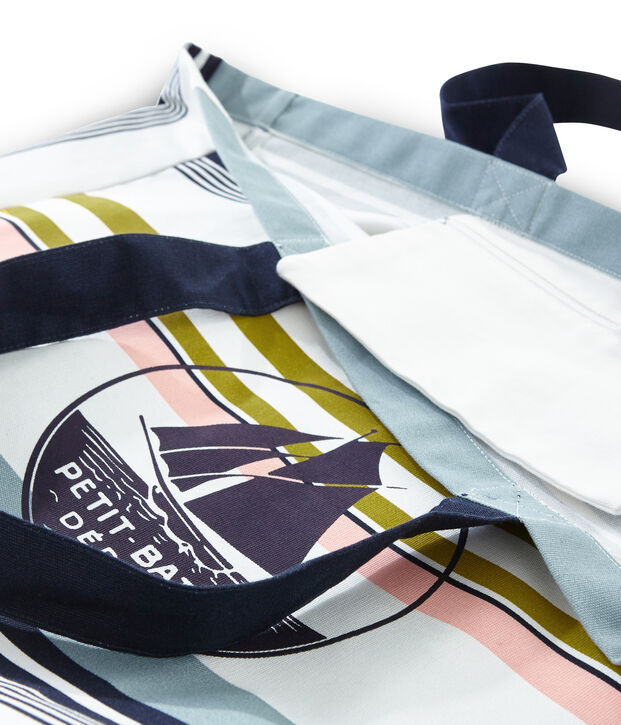 Canvas draagtas met Petit Bateau-logo. wit/multicouleur