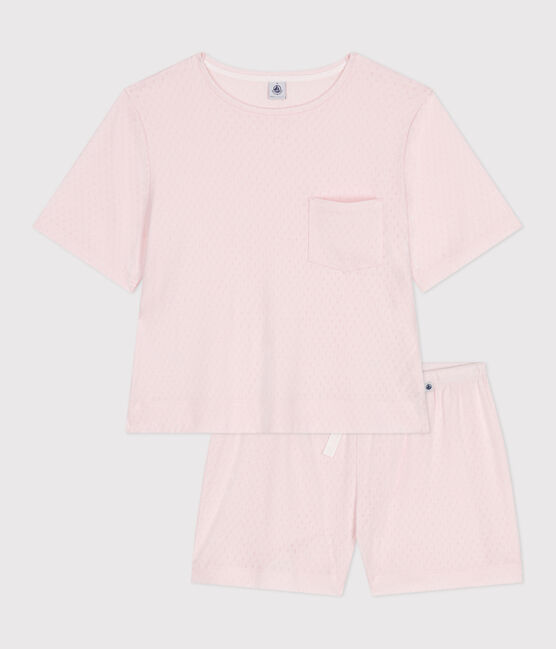 Katoenen korte damespyjama met korte mouwen roze FLEUR