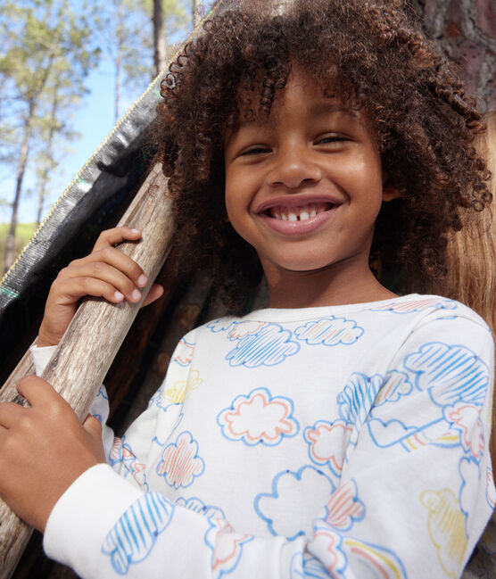 Katoenen pyjama met wolkjesmotief en regenboogprint voor kinderen wit MARSHMALLOW/wit MULTICO