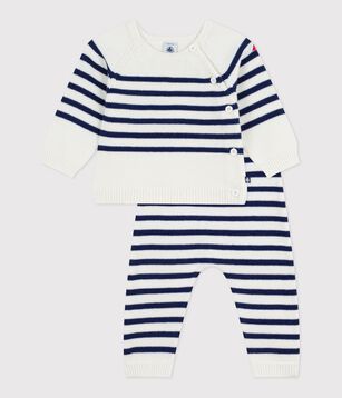Tweedelig gebreid setje met marinestrepen blauw/blauw