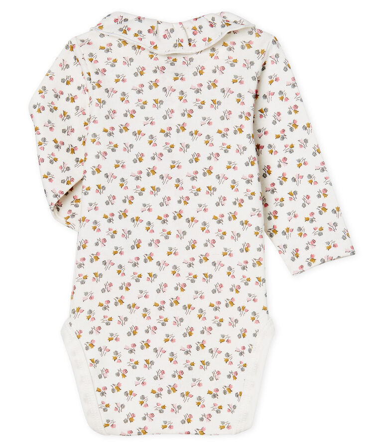 Rompertje pasgeborene met lange mouwen babymeisje van gebreide stof wit MARSHMALLOW/roze CHARME/ MULTICO