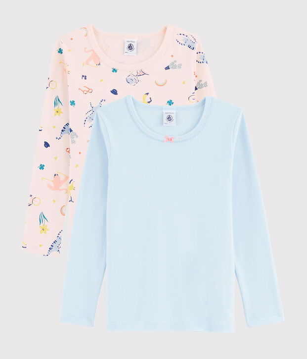 Set met 2 T-shirts lange mouwen meisjes met dieren en yoga multicouleur