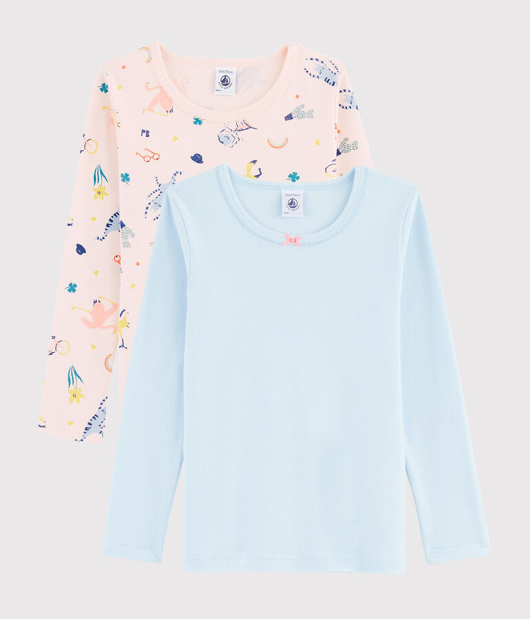 Set met 2 T-shirts lange mouwen meisjes met dieren en yoga multicouleur