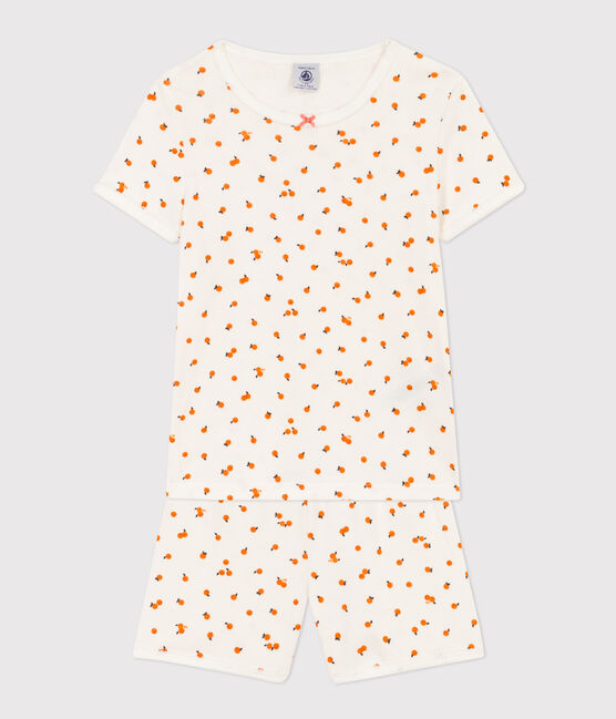 Pyjacourt orangettes coton petite fille blanc MARSHMALLOW/blanc MULTICO