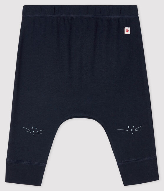 Katoenen legging voor baby's van biologisch katoen met kattenkopjesmotief blauw SMOKING