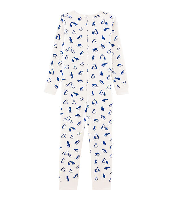 Lange unisex set van extra warme geruwde bouclébadstof wit MARSHMALLOW/blauw MAJOR