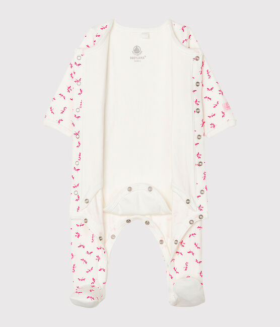 Bodyjama bébé fille en tubique blanc MARSHMALLOW/rose GROSEILLER