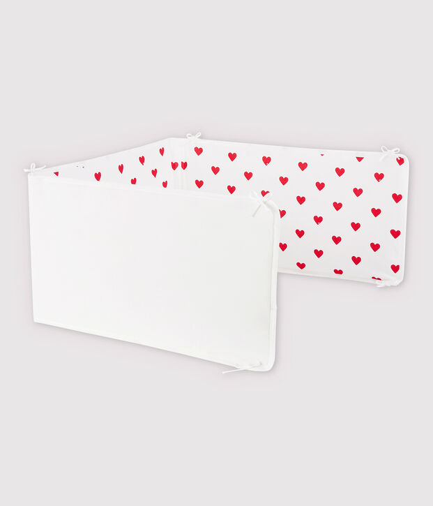 Tour de lit c&oelig;ur rouge b&eacute;b&eacute; en c&ocirc;te blanc/rouge