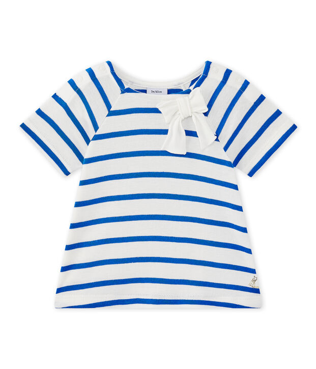 Gestreept T-shirt met lange mouwen voor babymeisjes wit/blauw