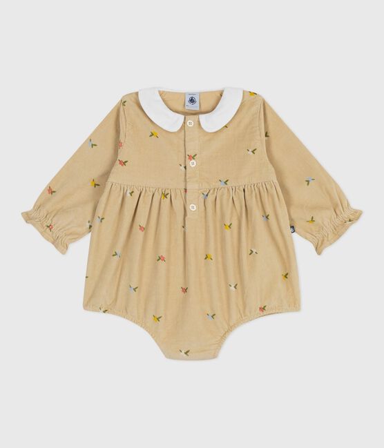 Combinaison courte bébé en velours imprimé à fleurs beige CAJOU/ MULTICO