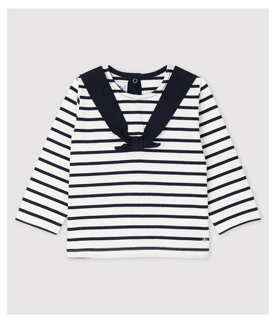Marinière créative en jersey bébé fille blanc MARSHMALLOW/bleu SMOKING