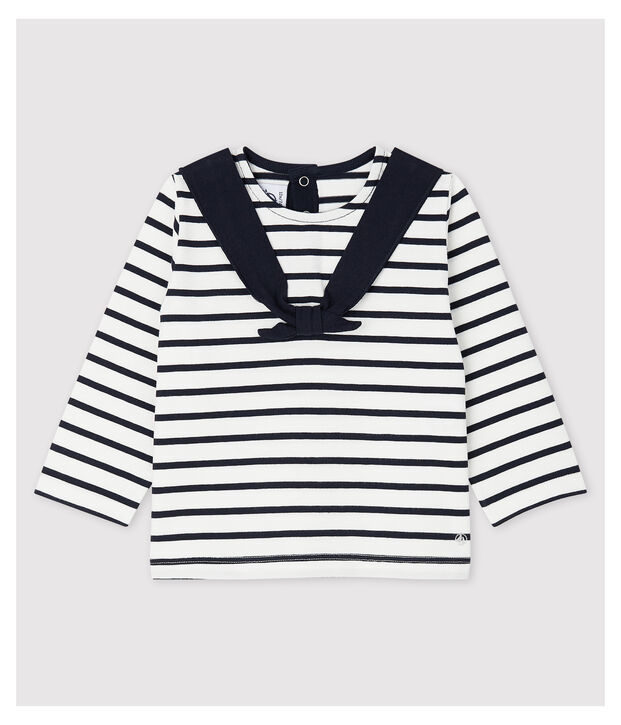 Creatieve jersey marini&egrave;re voor babymeisjes wit/blauw