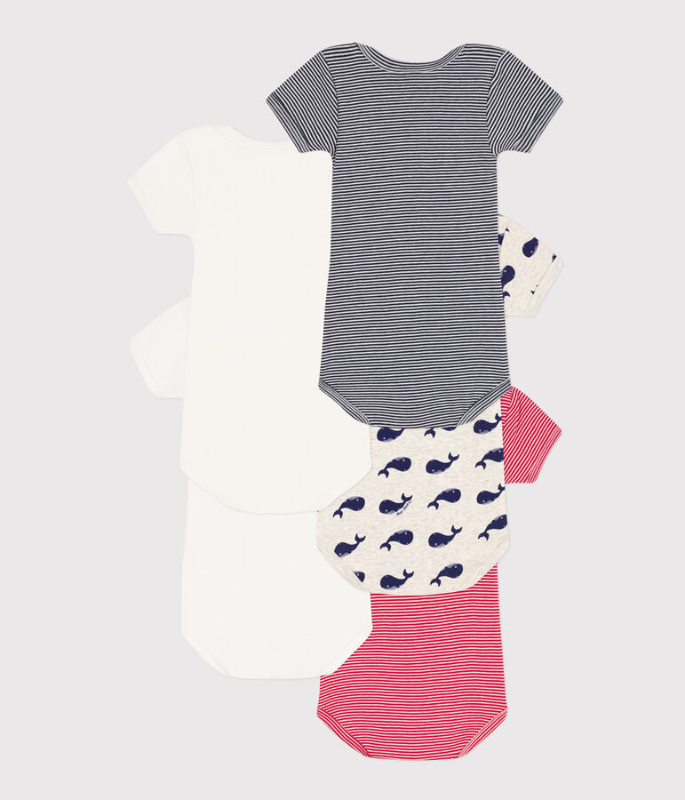 Lot de 5 bodies manches courtes baleines en coton multicouleur