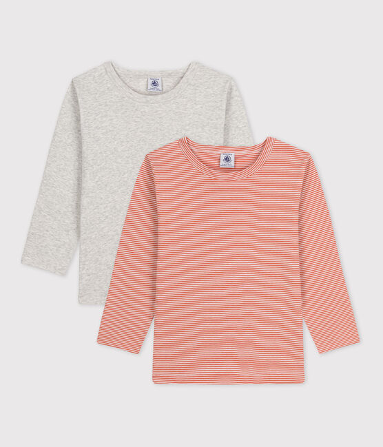 Set van 2 katoenen T-shirts met lange mouwen en milleraies-streepjes voor meisjes / jongens variante 1