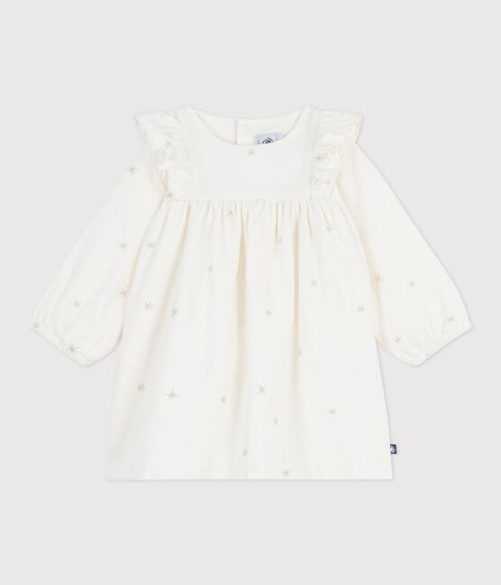 Babyjurkje van corduroy met lange mouwen en borduursel ecru MILK/ ARGENT
