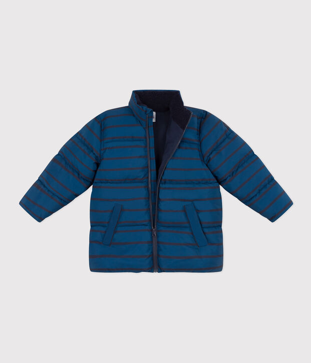 Donsjack met oprolbare capuchon blauw/blauw