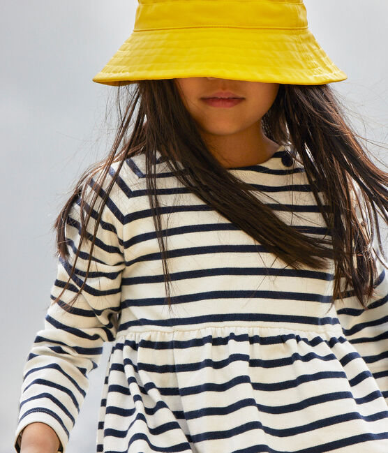 Robe manches longues en coton épais à rayures enfant fille blanc MARSHMALLOW/bleu SMOKING
