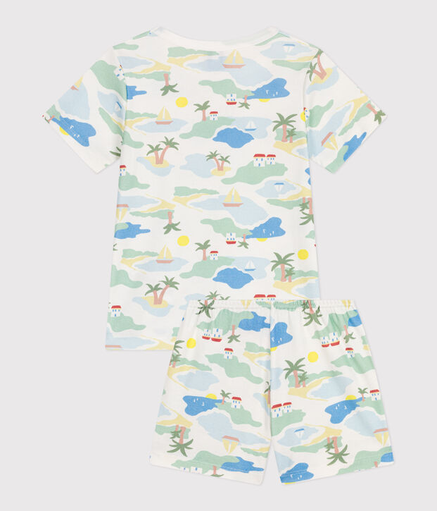 Korte katoenen kinderpyjama met print wit/multicouleur