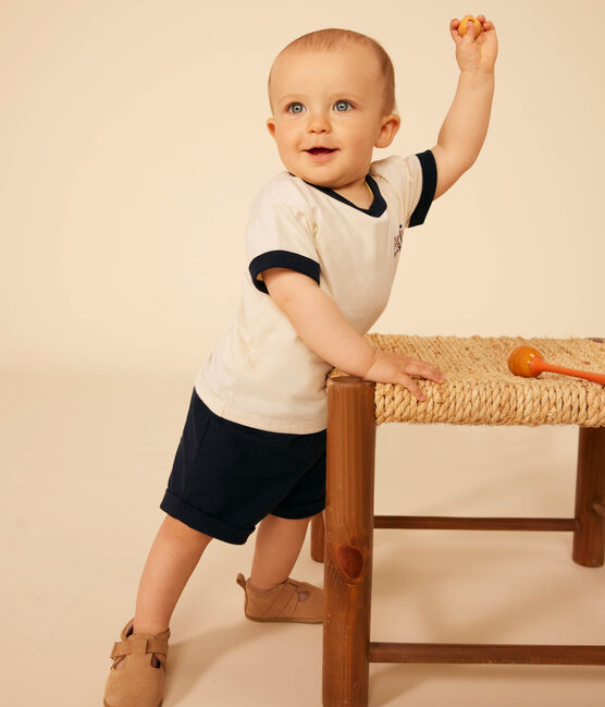 T-shirt met korte mouwen in lichte jersey voor baby's wit AVALANCHE/blauw SMOKING