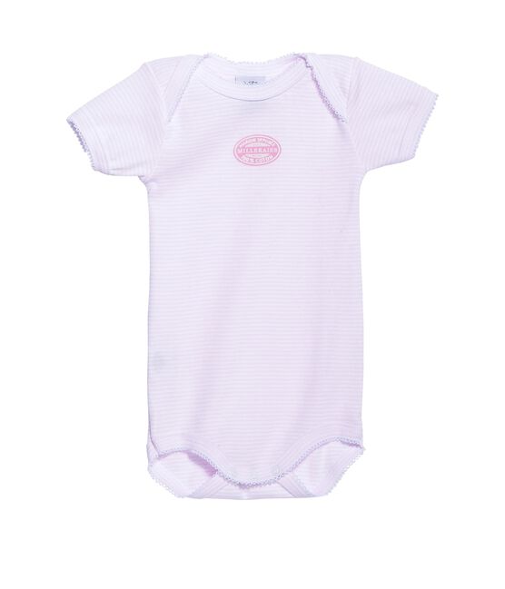 Babybody met korte mouwen en milleraies-strepen voor meisjes roze VIENNE/wit ECUME