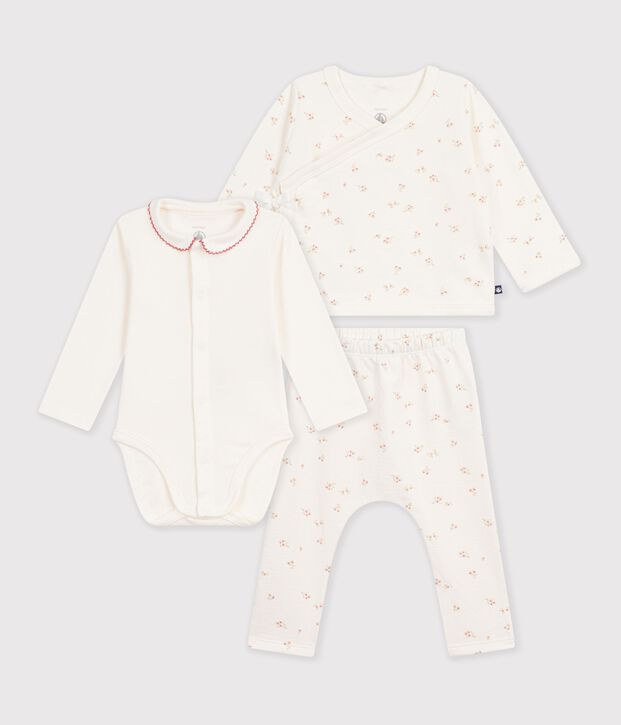 Katoenen babysetje met kraag met bloemenprint ecru/multicouleur