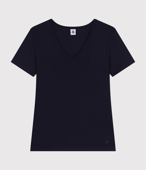 L'Iconique, T-shirt met korte mouw van effen ribstof voor dames blauw SMOKING