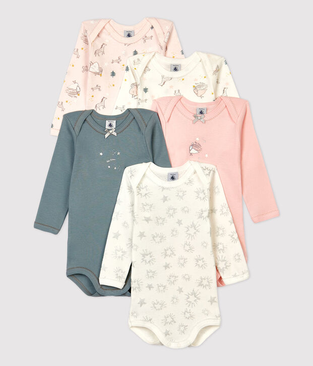 Set van 5 rompers prinsesjes lange mouwen, gemaakt van katoen multicouleur