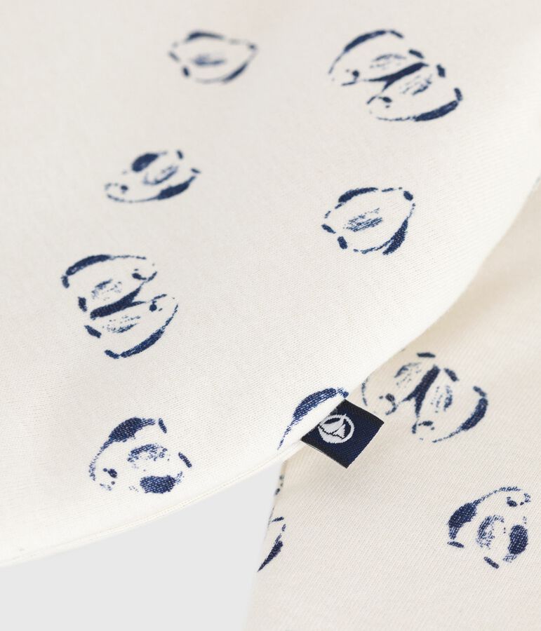 Combinaison ouatin&eacute;e b&eacute;b&eacute; en coton, imprim&eacute; pingouins &eacute;cru/bleu