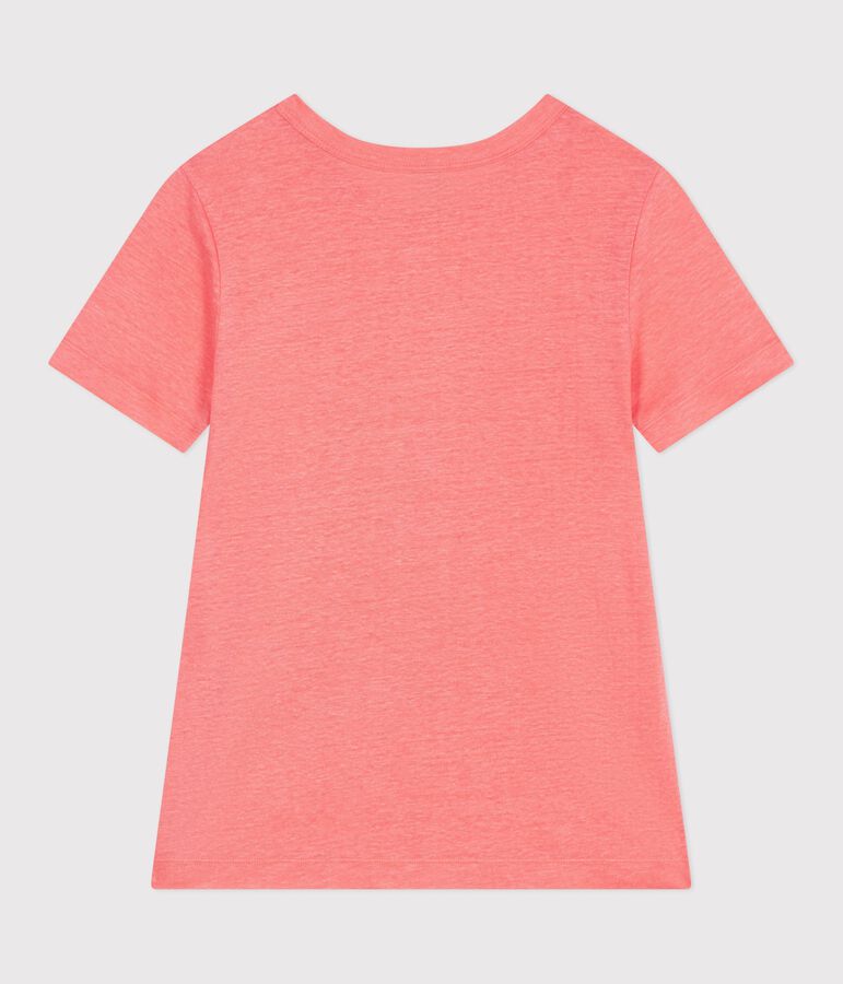 Dames-T-shirt van effen katoen met korte mouwen roze