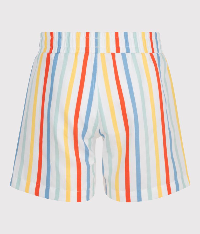 Gestreepte zwemshort voor kinderen wit MARSHMALLOW/wit MULTICO