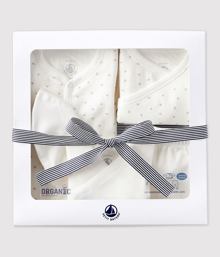 Babyuitzet voor de eerste dagen in biokatoen multicouleur