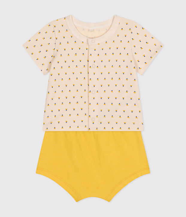 Ensemble 2 pi&egrave;ces en jersey l&eacute;ger b&eacute;b&eacute; &eacute;cru/multicouleur
