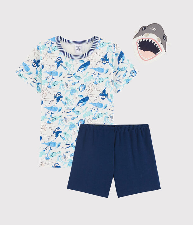 Pyjacourt d&eacute;guisement requin en coton enfant blanc/multicouleur