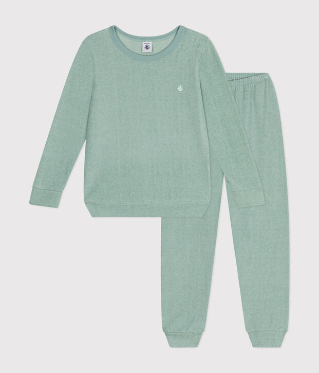 Pyjama uni en bouclette &eacute;ponge gratt&eacute;e enfant vert
