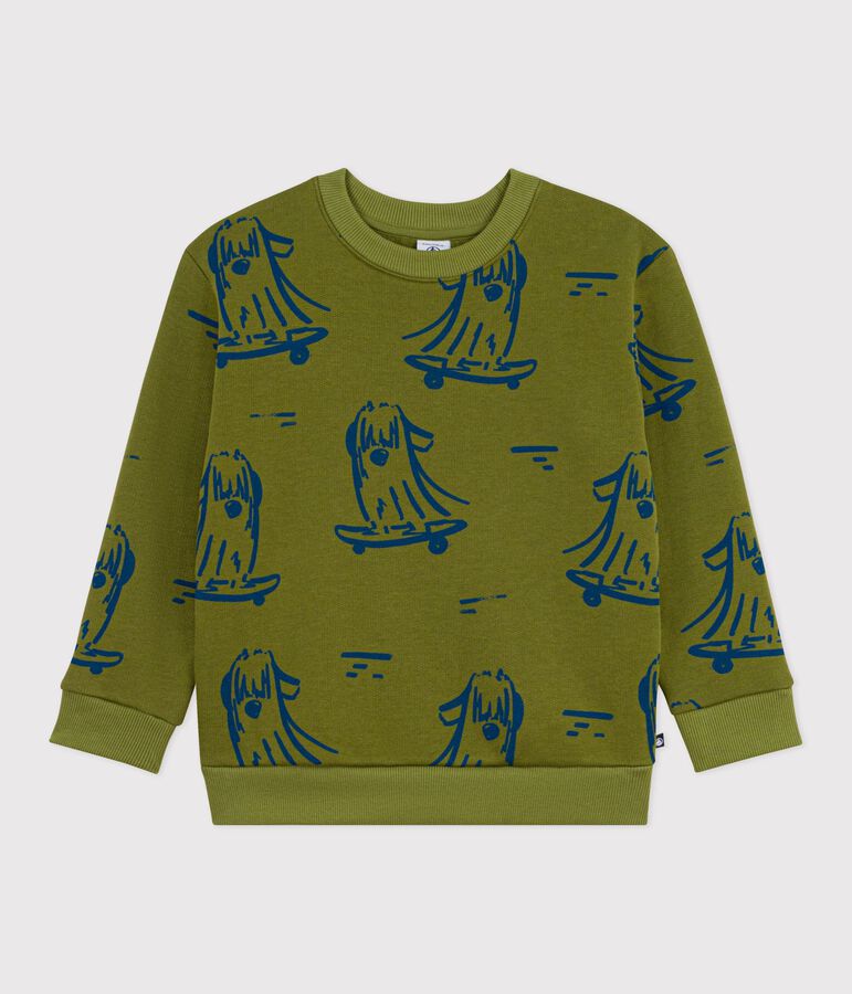 Katoenen sweatshirt met print voor kinderen groen/blauw
