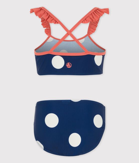 Meisjesbadpak met stippen uit 2 delen blauw MEDIEVAL/wit MARSHMALLOW