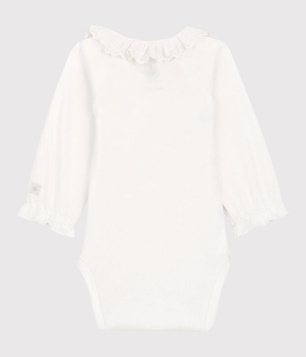 Body &agrave; col  b&eacute;b&eacute; fille en coton biologique blanc