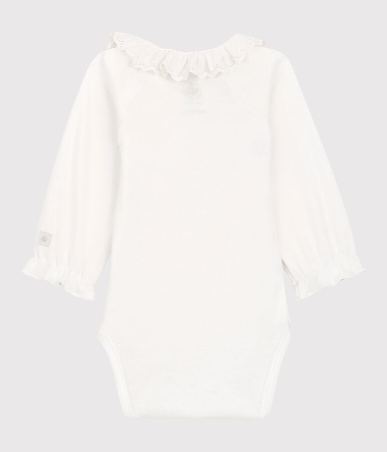 Romper met kraag voor babymeisje van biologisch katoen wit