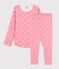 Jacquard meisjespyjama van wol en katoen met katten roze CHEEK/wit MARSHMALLOW