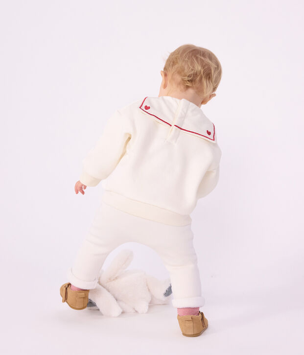 Effen katoenen babysweatshirt met matrozenkraagje en borduursel MILK