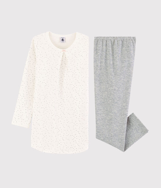 Meisjesnachthemd met legging en sterren in tubic wit MARSHMALLOW/grijs ARGENT