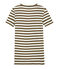 T-shirt femme col V en côte originale rayée marron SHITAKE/blanc MARSHMALLOW