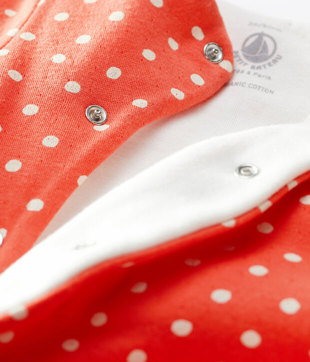 Lange jumpsuit met stippenprint van biologisch katoen oranje/wit