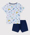 Korte katoenen pyjama met geprinte yoga dieren voor jongens blauw FRAICHEUR/wit MULTICO