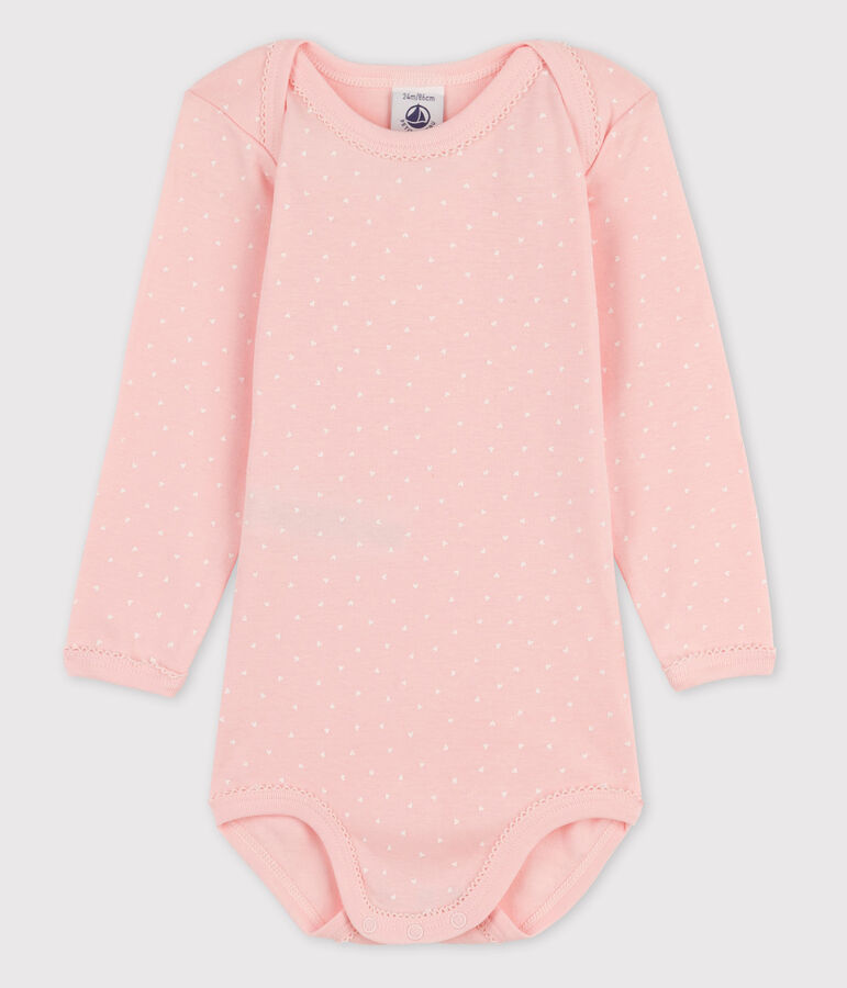 Body met lange mouwen voor babymeisjes roze MINOIS/wit MARSHMALLOW
